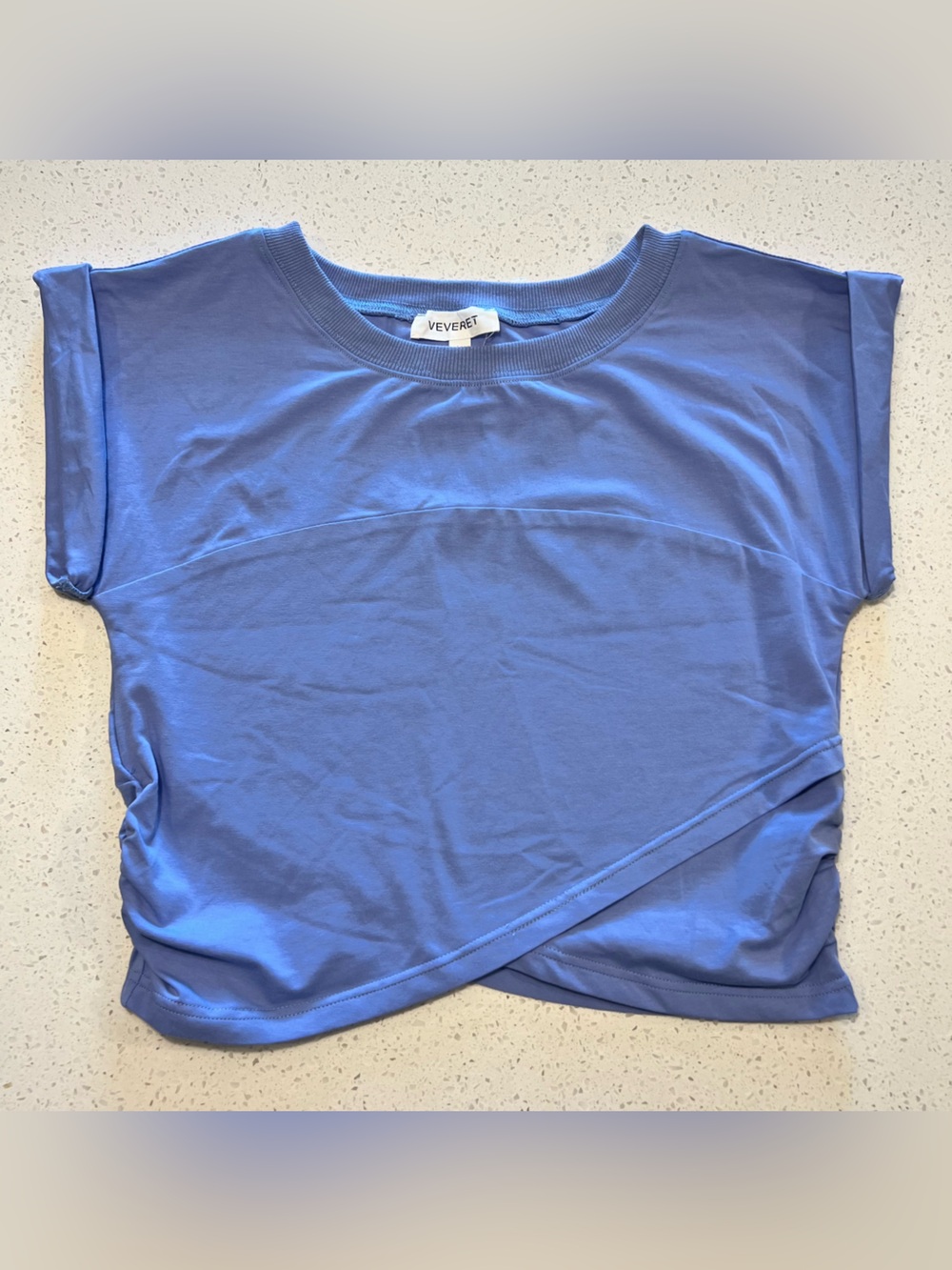 VEVERET Periwinkle Blue Cross Wrap Ruched Top Size L